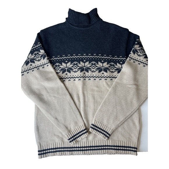 Vintage Mens Woolrich Lamb Wool Mark Nordic‎ Fair Isle Turtleneck Sweater XL - Picture 1 of 10